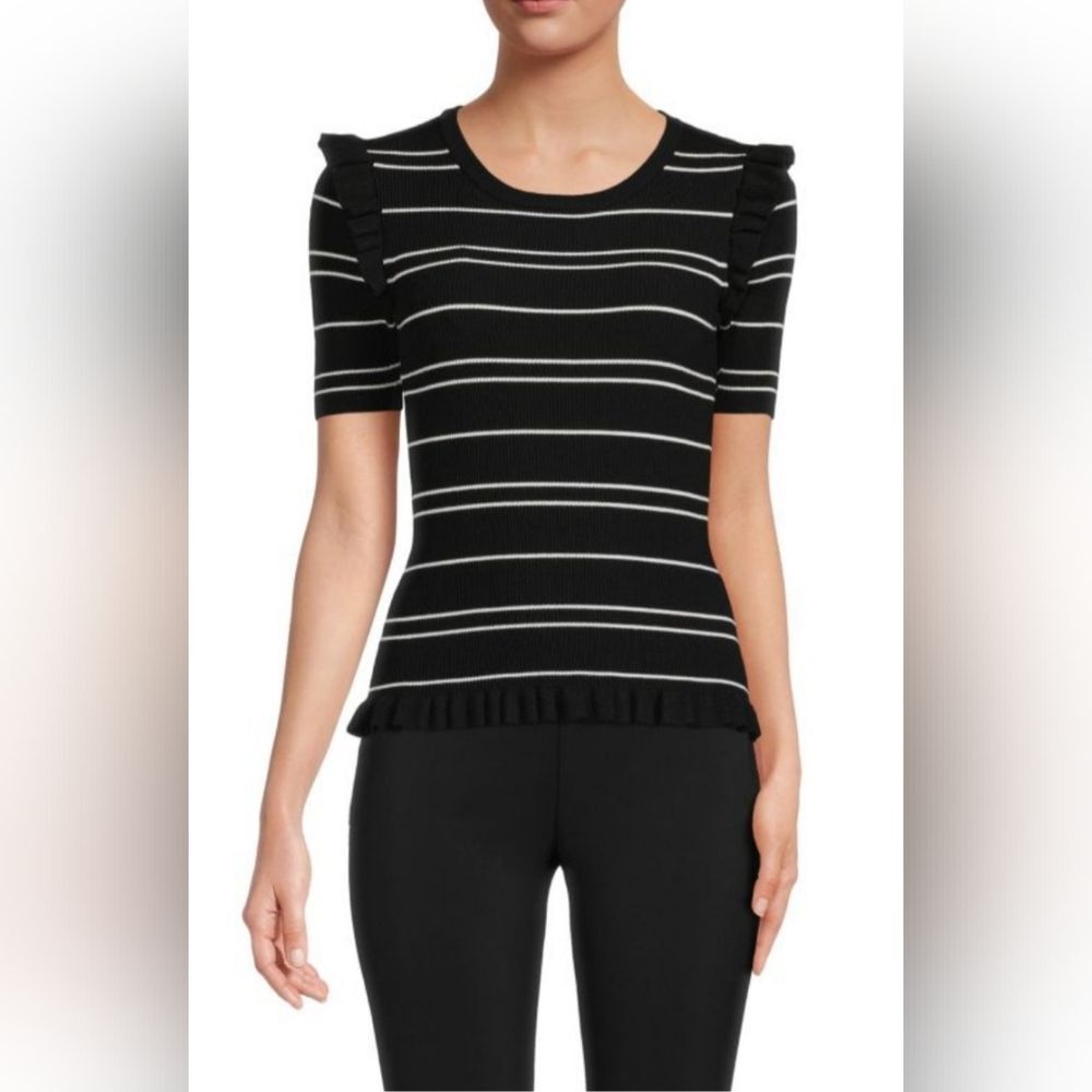 Laundry By Shelli Segal Striped Rib Ruffle Sweater